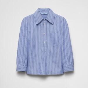 Prada Striped Poplin Blouse Long Sleeve Navy - 42